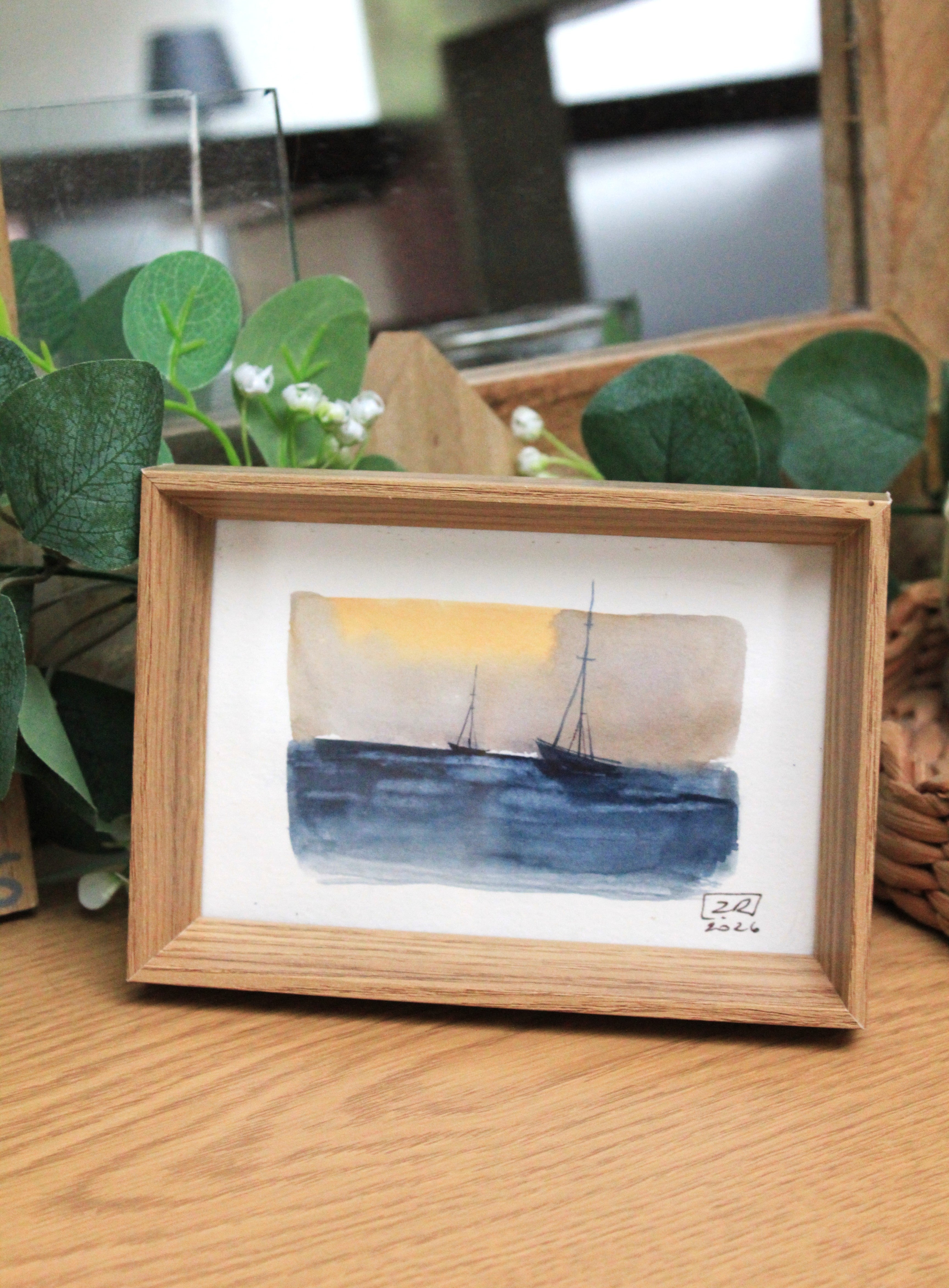 Żaglówki - Granatowy, żółty, beżowy 10 x 15 cm