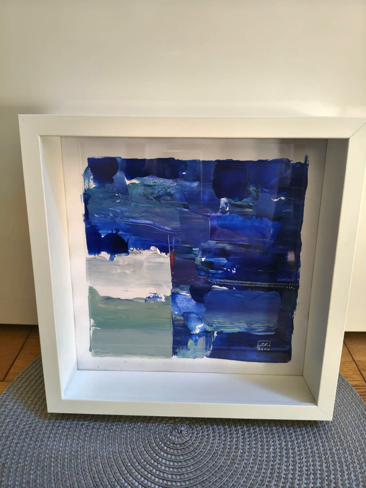 Abstrakcja - kobalt, granat, 25 x 25