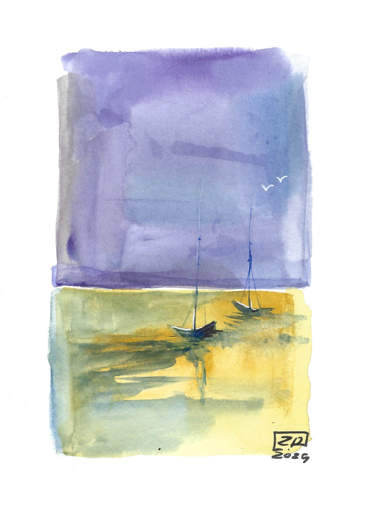 Żaglówki - Fiolet, żółty 13 x 18 cm