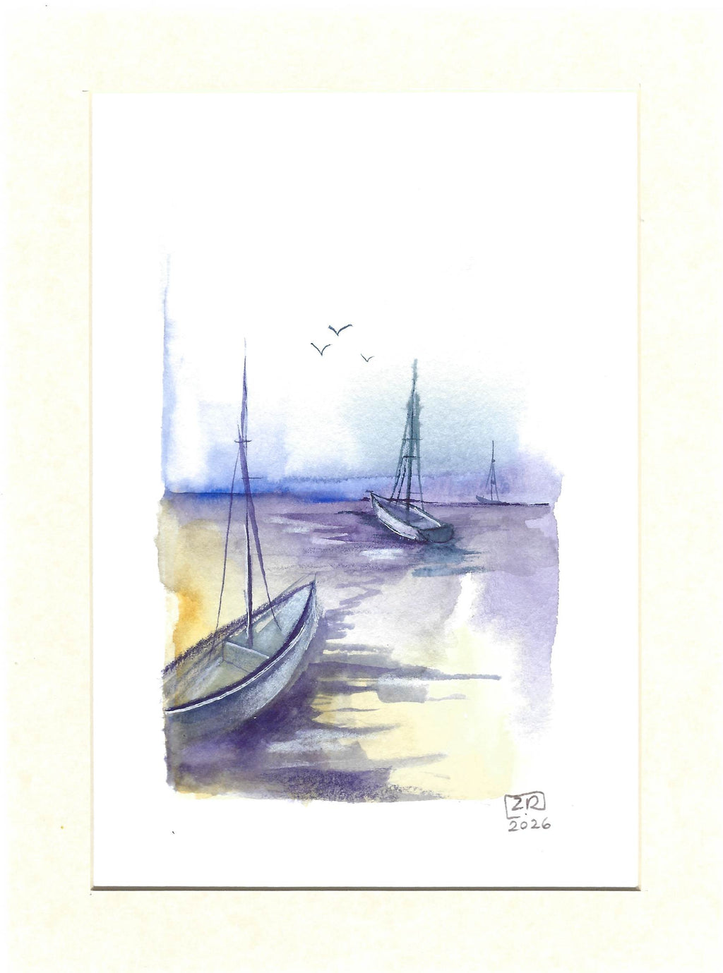 Żaglówki - Błękit, fiolet, żółty 13 x 18 cm