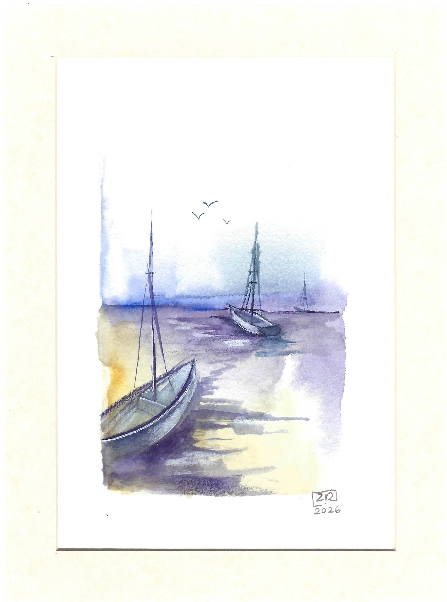 Żaglówki - Błękit, fiolet, żółty 13 x 18 cm