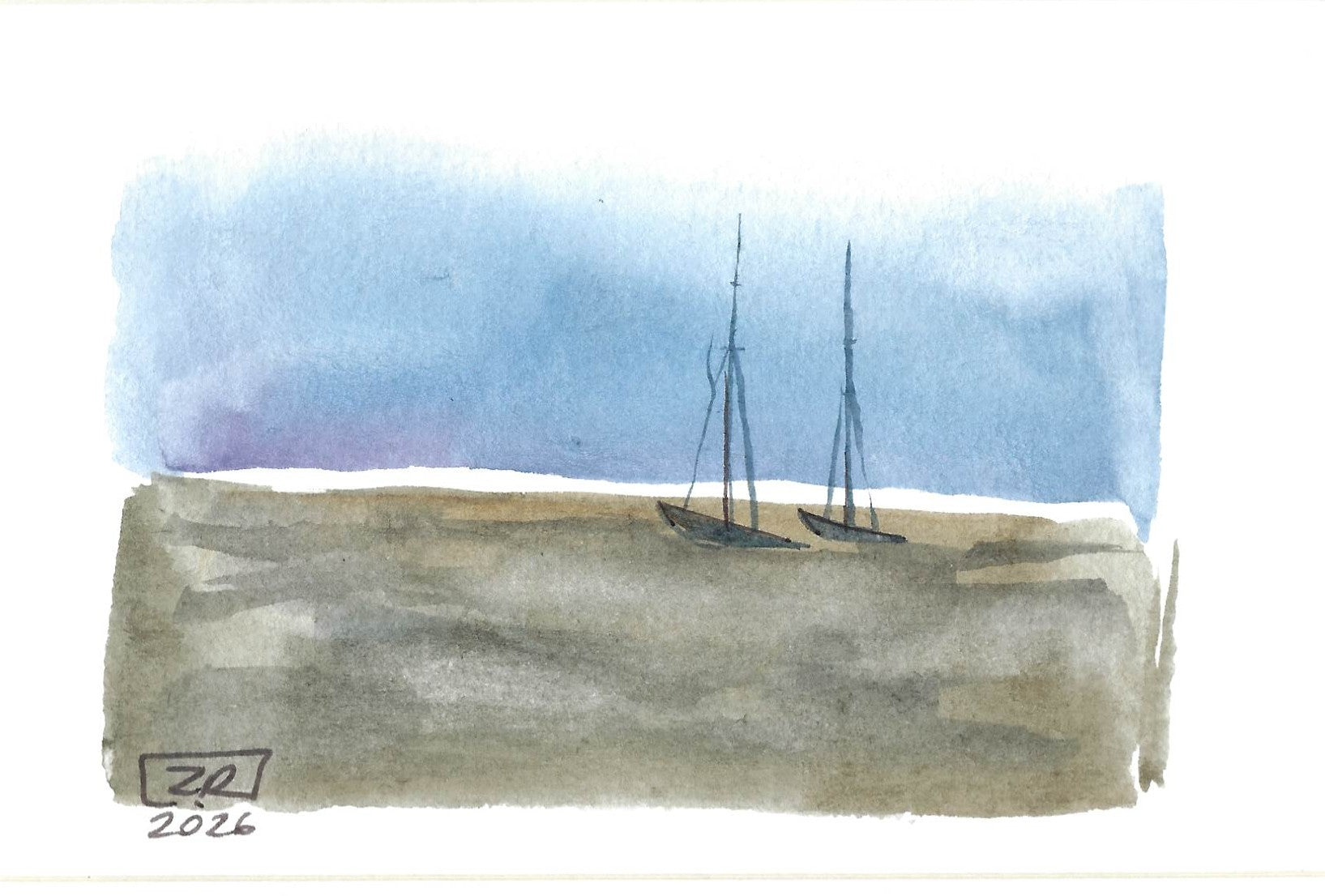 Żaglówki - Niebieski, brąz 13 x 18 cm