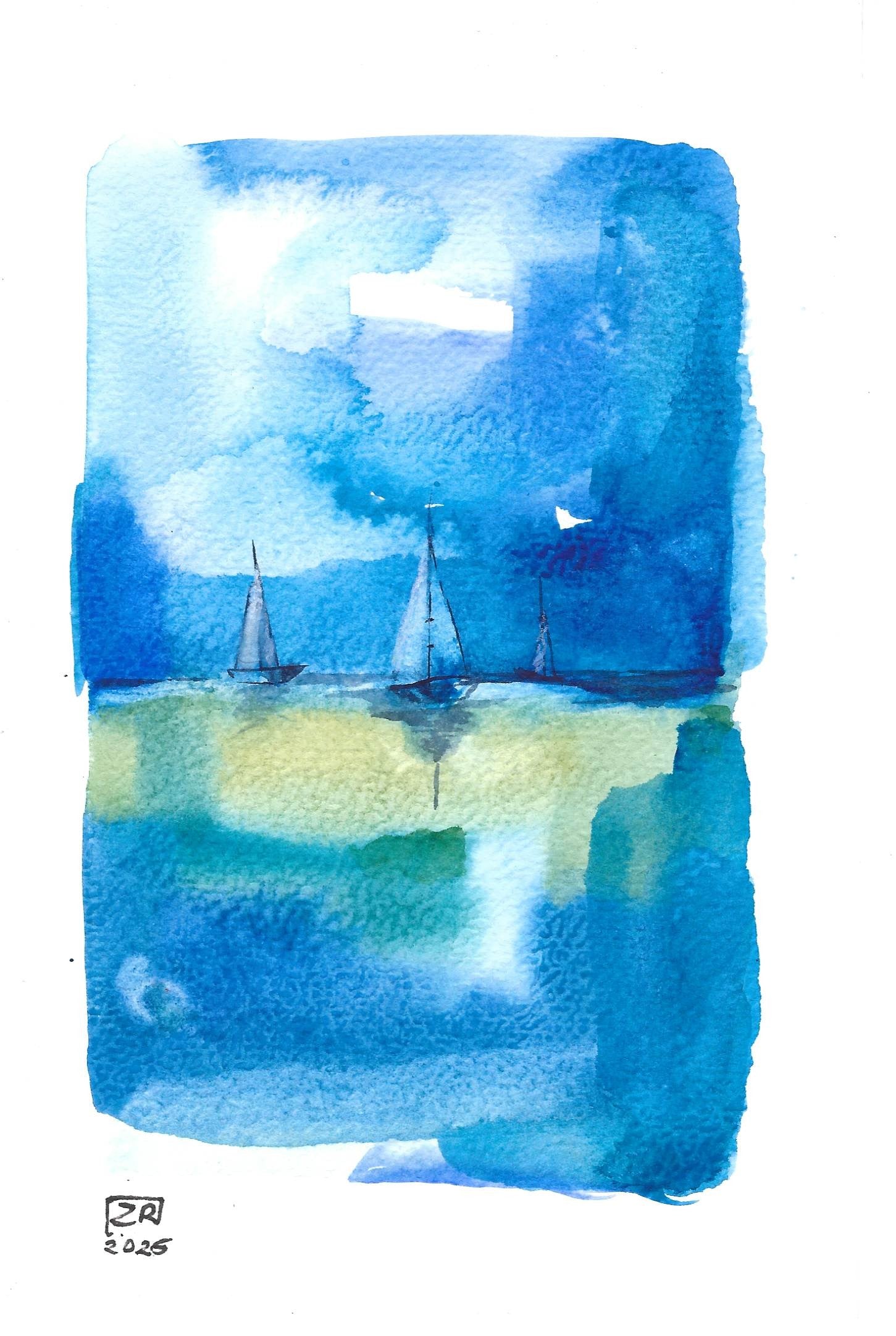 Żaglówki - Kobalt, granatowy, żółty 13 x 18 cm
