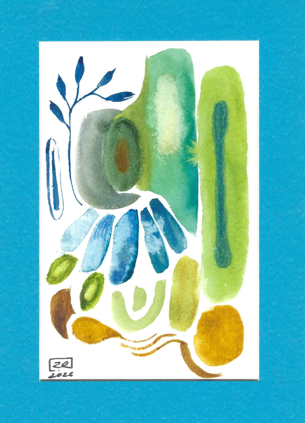 Abstrakcja w kolorach zieleni 13 x 18 cm