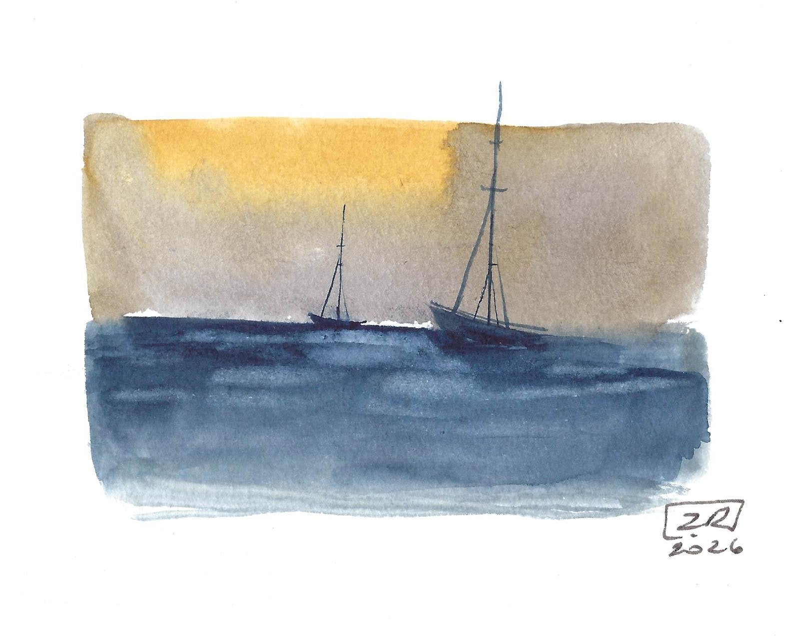Żaglówki - Granatowy, żółty, beżowy 10 x 15 cm