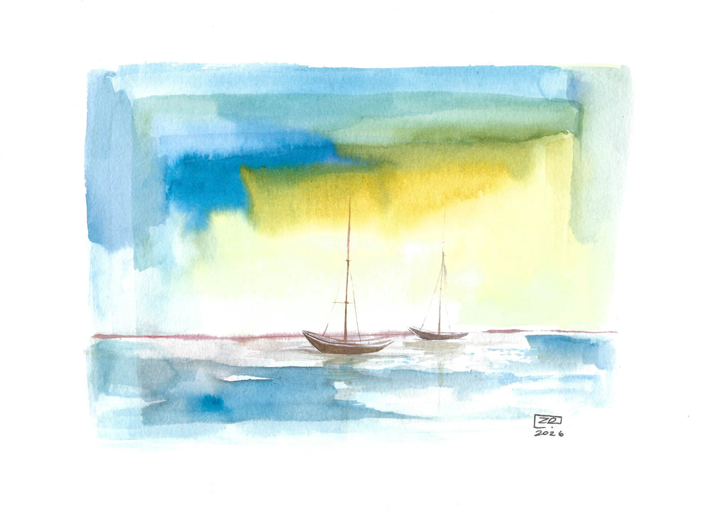 Żaglówki - Żółty, turkus, różowy A4