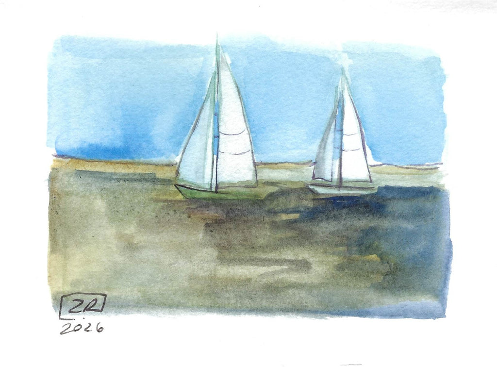 Żaglówki - Błękit, brąz, zieleń 10 x 15 cm
