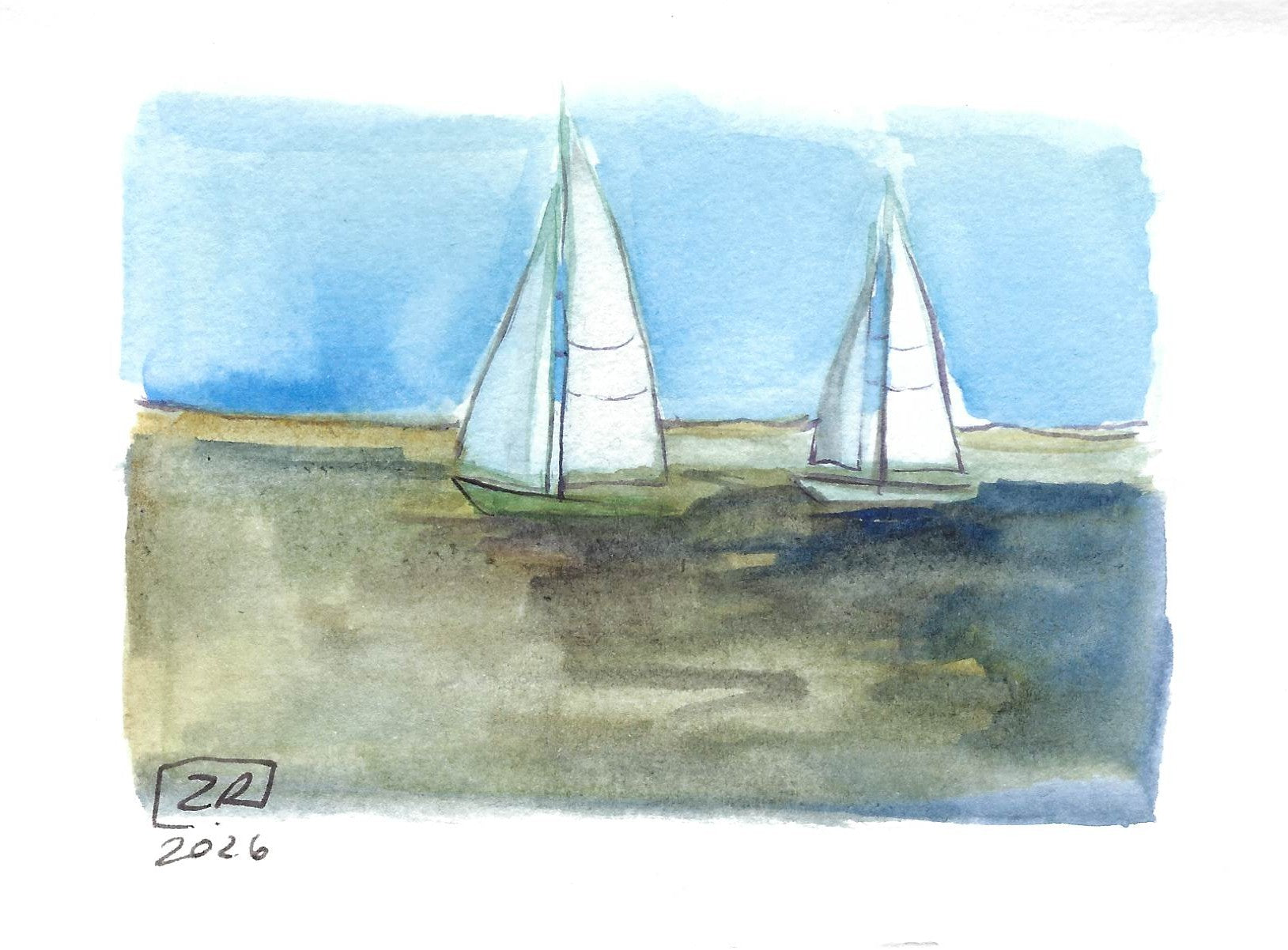 Żaglówki - Błękit, brąz, zieleń 10 x 15 cm